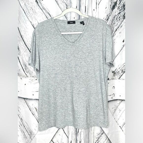 Theory Striped V-Neck T-Shirt Gray L - Picture 1 of 7